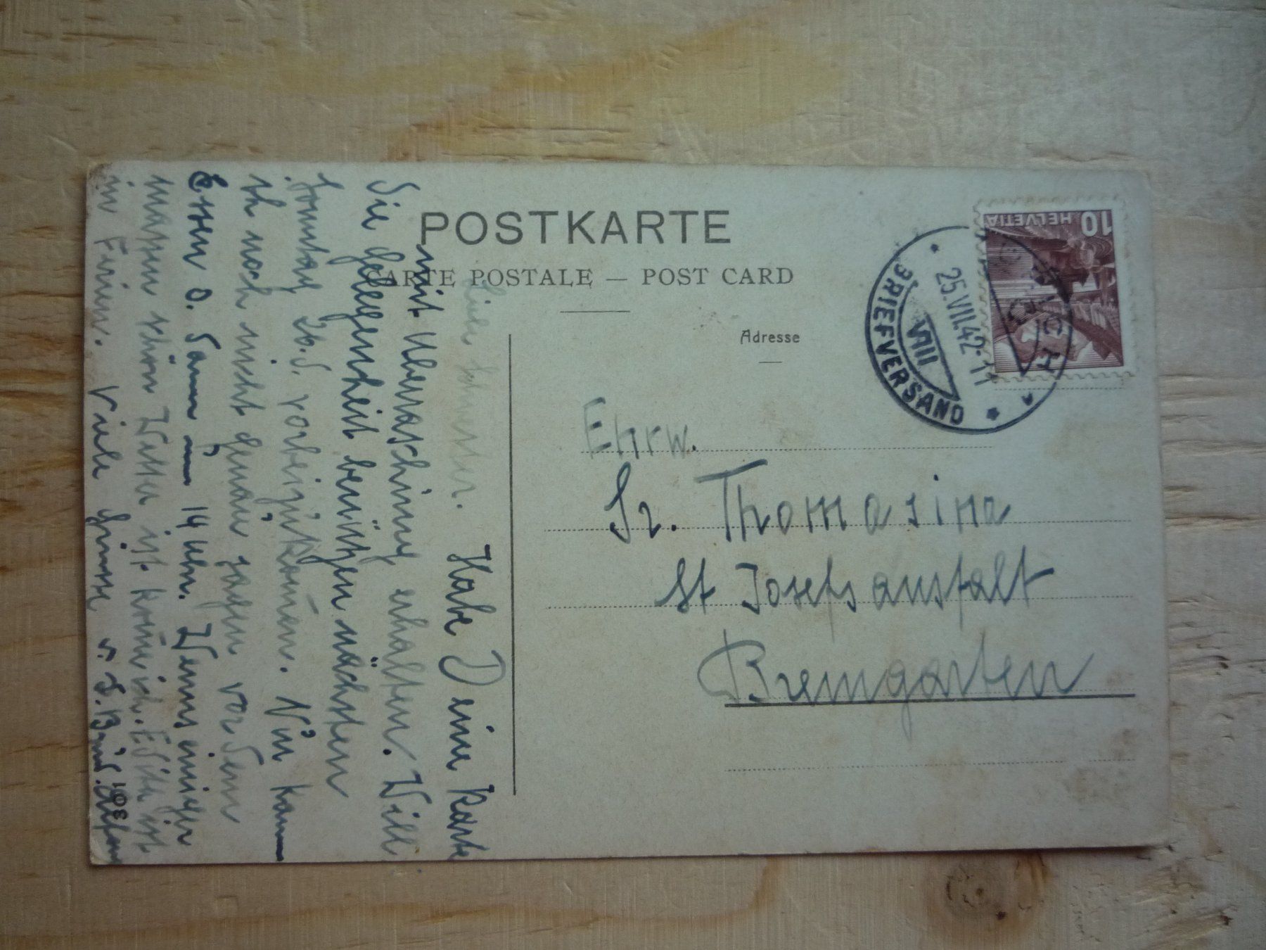 Cartoline postali: Aarau, 25.VII.42 – Usato da Rieden SG venduto da Brockehuesli 1