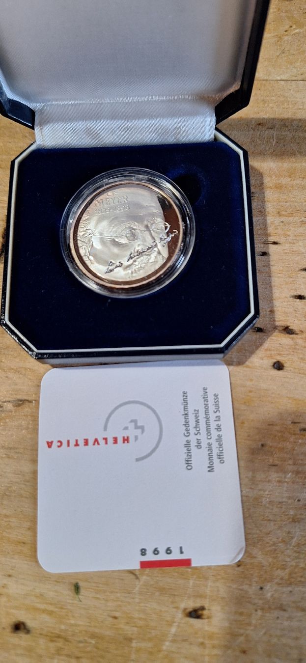 Tutti le monete: Pièce commémorative CHF 20.- C.F. Meyer 1998. – Nuovo e nell'imballaggio originale da Le Sentier venduto da Loorenz