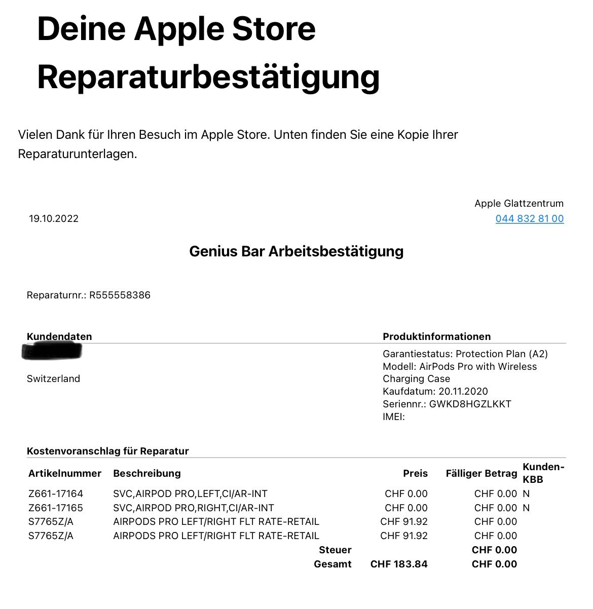 Apple Kopfhörer: Apple AirPods Pro 1st Gen generation – Gebraucht aus Zürich von  1