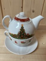 Teekanne mit Untertasse weihnachtliches Motiv neuwertig