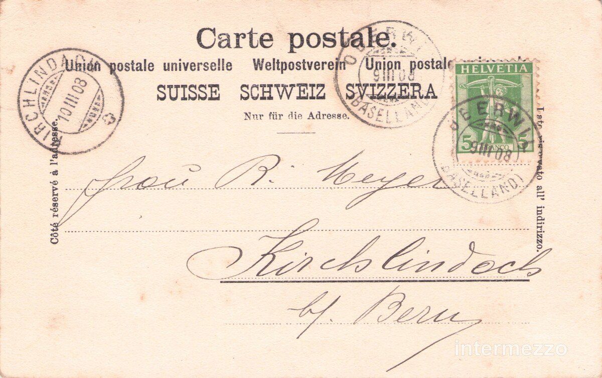 Cartoline postali: Oberwil BL // 1908 Kirche // Sommer – Usato da Basel venduto da intermezzo12 1