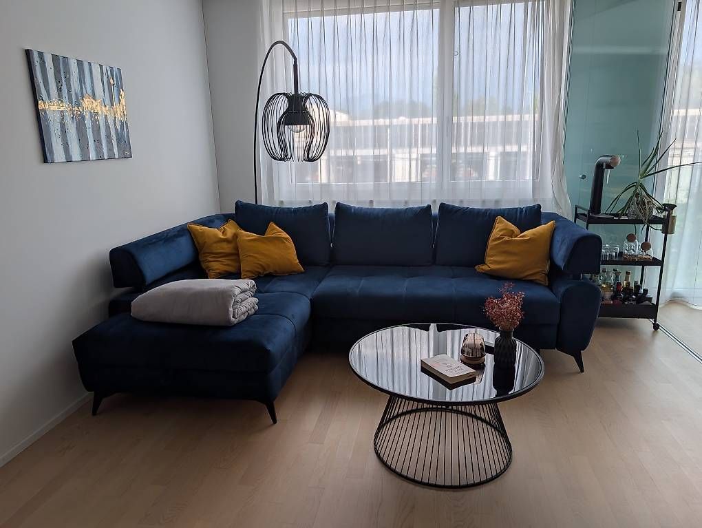 Sofas: Ecksofa samt-blau mit Schlaffunktion – D'occasion à Zürich par Digib