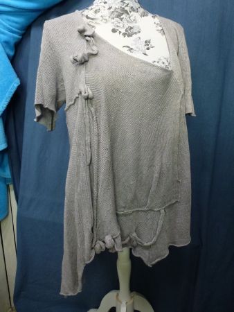 PULLOVER AUS REINEM LEINEN SILBERGRAU GR L ZUZA KURZARM ZIPF