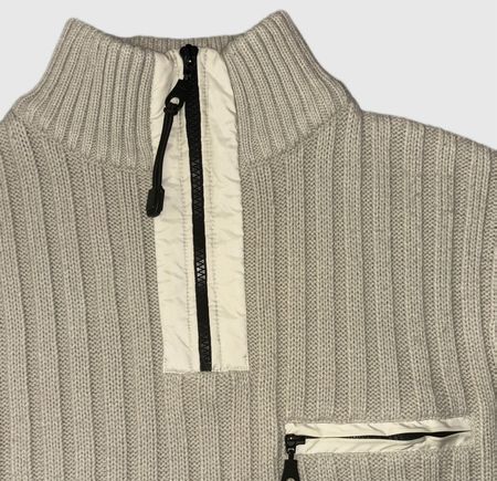GSMD Strickpullover mit Half-Zip & Brusttasche – Beige/Creme