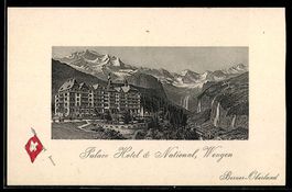 Lithographie Wengen, Palace Hotel & National, Berner-Oberlan