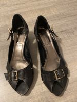 Elegant Black Leather Open-Toe Heels Sz 39 - Perfect for Sum