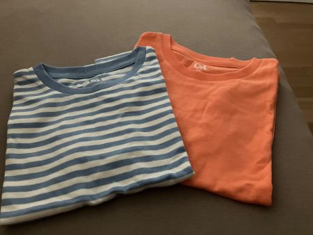 2 neue Kinder Shirt, Gr. 122, C&A, gestreift und lachsfarben
