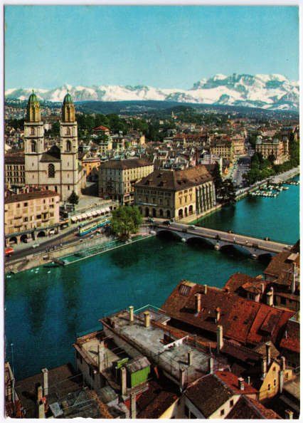 Cartoline postali: Zürich - Grossmünster und Alpen – Usato da Binningen venduto da Mountainrider