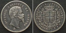 EMILIA 50 Centesimi 1860 Florenz VITTORIO EMANUELE II vz