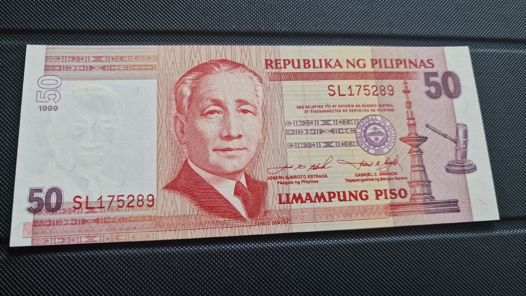 Banconote: Philippinen 50 Piso 1999, NEU – Nuovo e nell'imballaggio originale da Herisau venduto da Antiques.AR