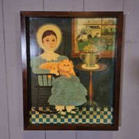 Charles Wysocki Amish American Girl & Cat, Bild, Globus 1974