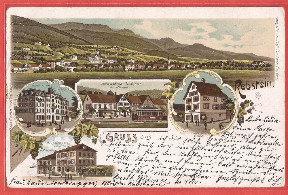 Rebstein - Bahn Stickerei Brauerei und Gasthäuser Litho 1903 (Gebraucht ...