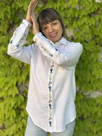 Damen Leinenhemd mit Edelweiss Stickerei Weiss