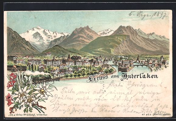 Cartoline postali: Litho Interlaken, Eisenbahn am Stadtrand – Usato da Berlin venduto da bartko-reher