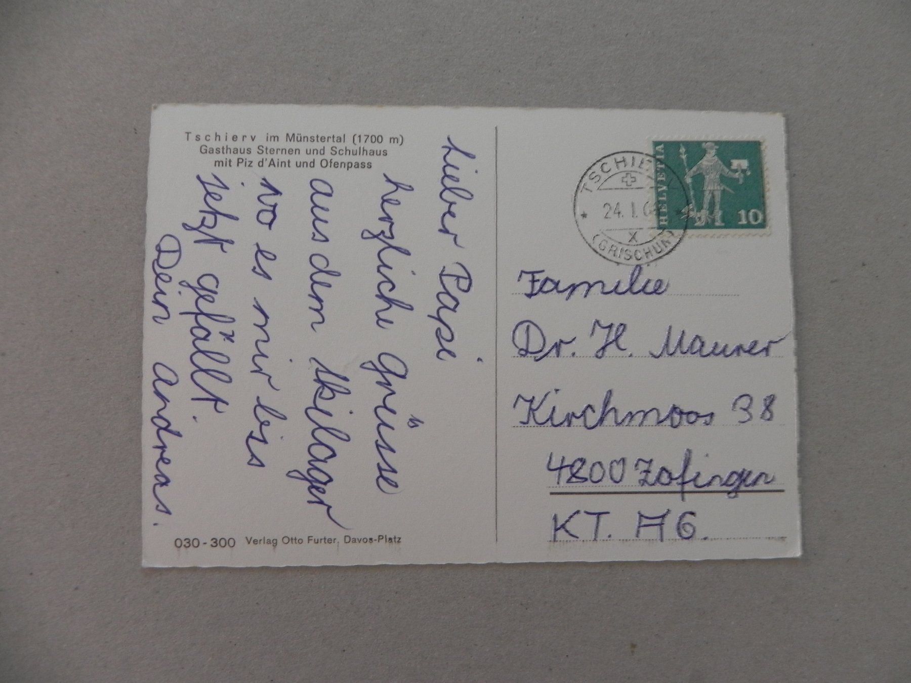Ansichtskarten: Ansichtskarte Tschierv GR 1966 – Gebraucht aus Siebnen von krimsie 1