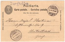 Burghalden - seltener Balkenstempel auf Ganzsachen-Postkarte