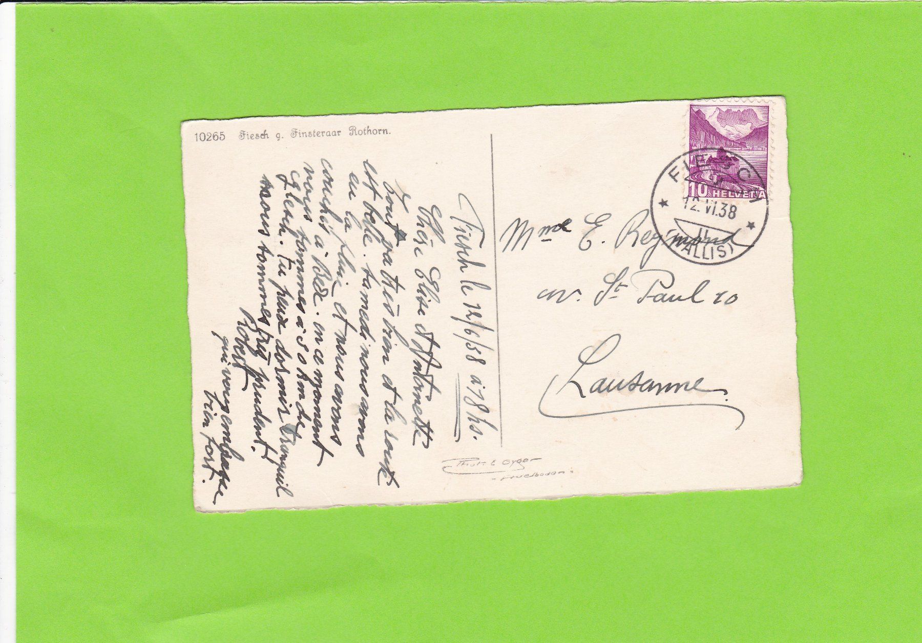 Cartoline postali: Fiesch g. Finsteraar, Rothorn--E. Gyger – Usato da St. Peterzell venduto da neckertal 1