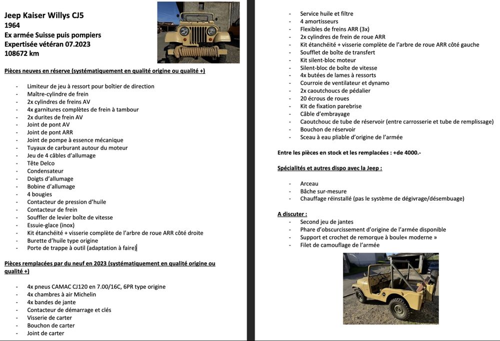 Jeep Autos: Jeep Kaiser Willys CJ5 1964, exp vétéran, échange possible – Gebraucht aus Rossenges von Golmuth 7
