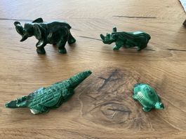MALACHIT 4-tlg Set Tierfiguren Elefant Krokodil Nashorn……..