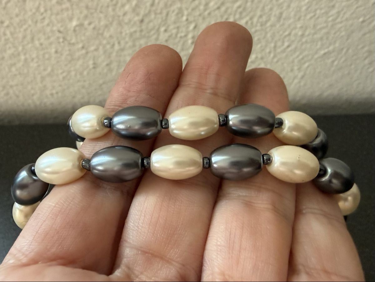Catenine: Vintage weiße und graue Perlenkette – Usato da Lamone venduto da LaCantinaMagica 5