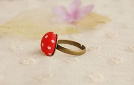 NEUER Fingerring rot-weiss Polka dot Stoff - 80621