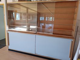 Vitrinenschrank Holz Glas Schiebetüren 250x110x24cm