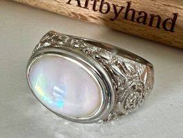 Floraler Mondstein Ring 925 Silber im Jugendstil-Stil - Gr56