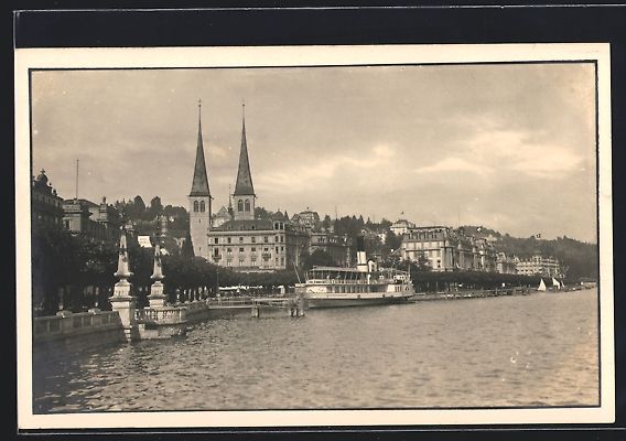 Ansichtskarten: AK Luzern, Uferpartie mit Dampfer, 1927 – Gebraucht aus Berlin von bartko-reher