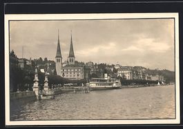 AK Luzern, Uferpartie mit Dampfer, 1927