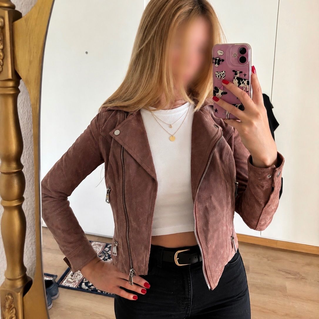 Vero Moda Giacche: Rosa Wildlederjacke im Biker-Stil – Usato da Zürich venduto da jen_2b9j 3