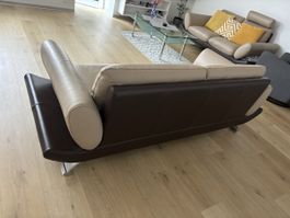 Canapé d'angle cuir marron et beige occasion