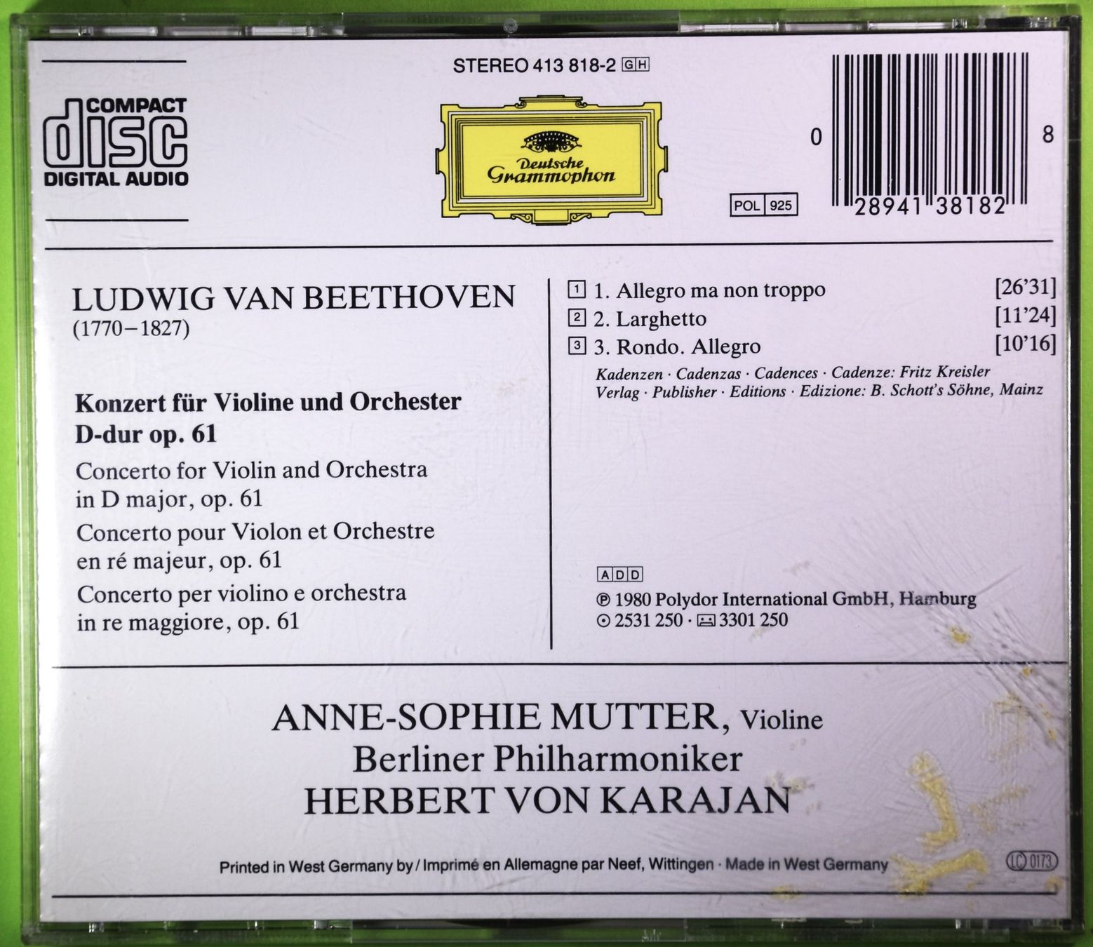 CD: BEETHOVEN VIOLINKONZERT / A.S. MUTTER - H. VON KARAJAN – Nuovo (secondo la descrizione) da Luzern venduto da pir_dw6t 1