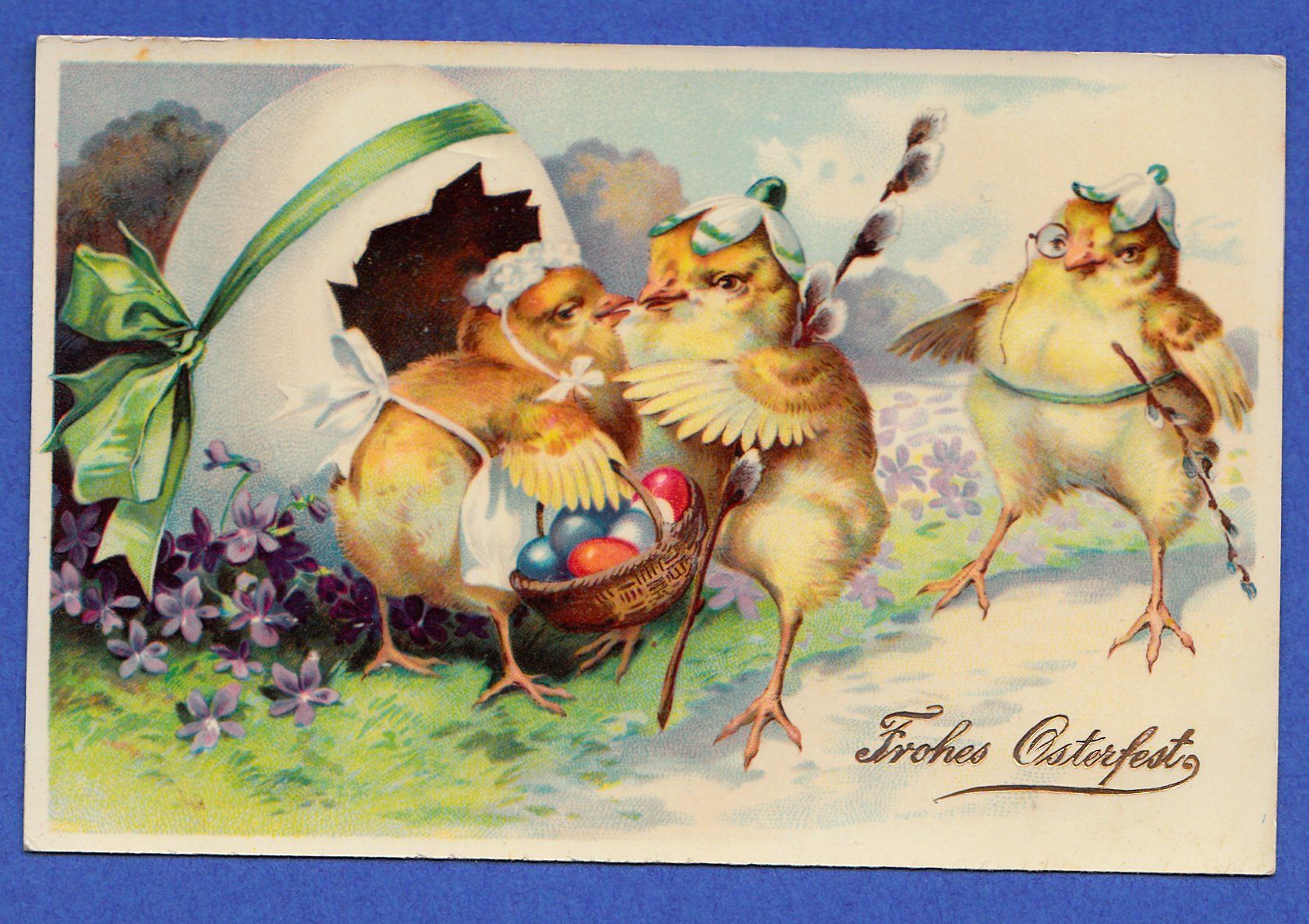 Cartoline postali: AK - Frohes Osterfest - 3 Bibeli mit Eierhäuschen – Usato da Zürich venduto da Adebar0
