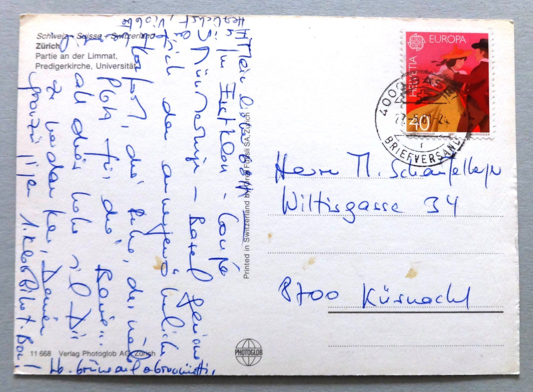 Cartoline postali: Zürich, Partie an der Limmat – Difettoso da Fétigny venduto da Billy2miny 1