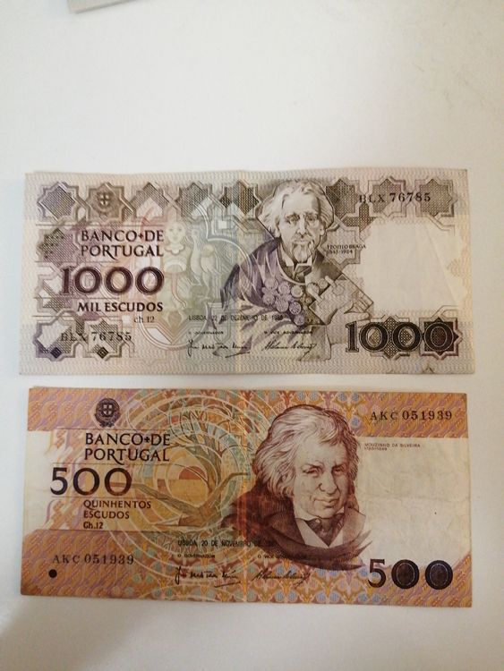 3 Banknoten Portugiesische Escudos – 20, 100, 500, 3. Serie (1978-1985), Reproduktion