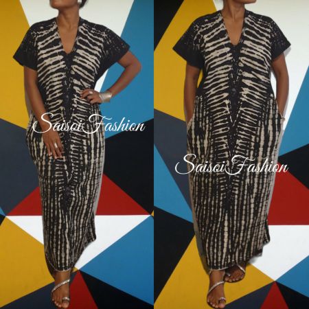 Sommer Black Batik Handmade elegantes Maxikleid XS-L