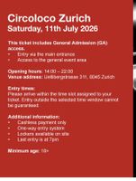 Circoloco Zurich Ticket 11. Juli 2026 ab CHF 90!