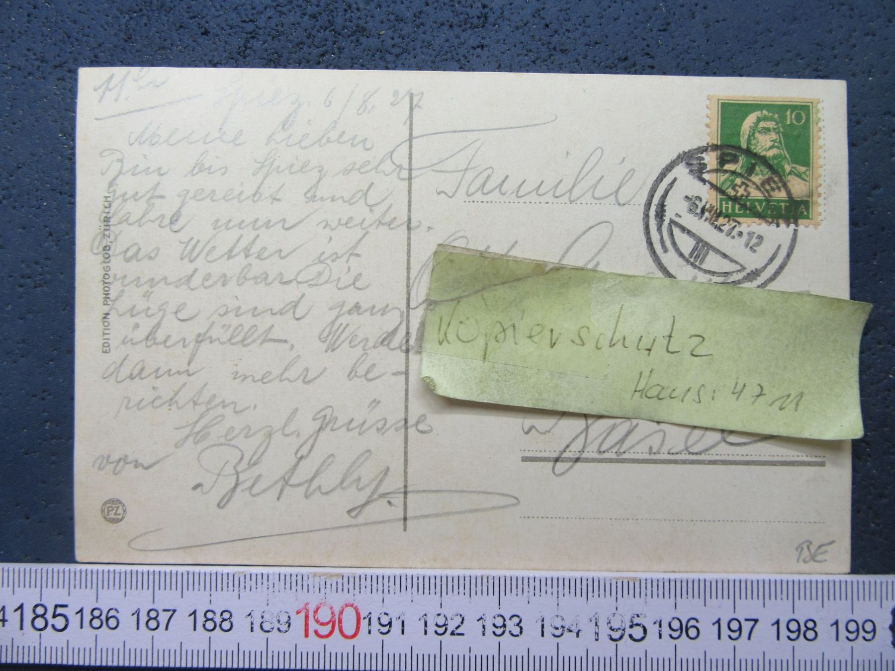 Cartoline postali: SPIEZ BUCHT 1927 BEO AK – Usato da Ettingen venduto da Hausi4711 1