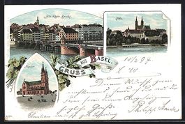 Litho Basel, Alte Rhein-Brücke, Pfalz, 