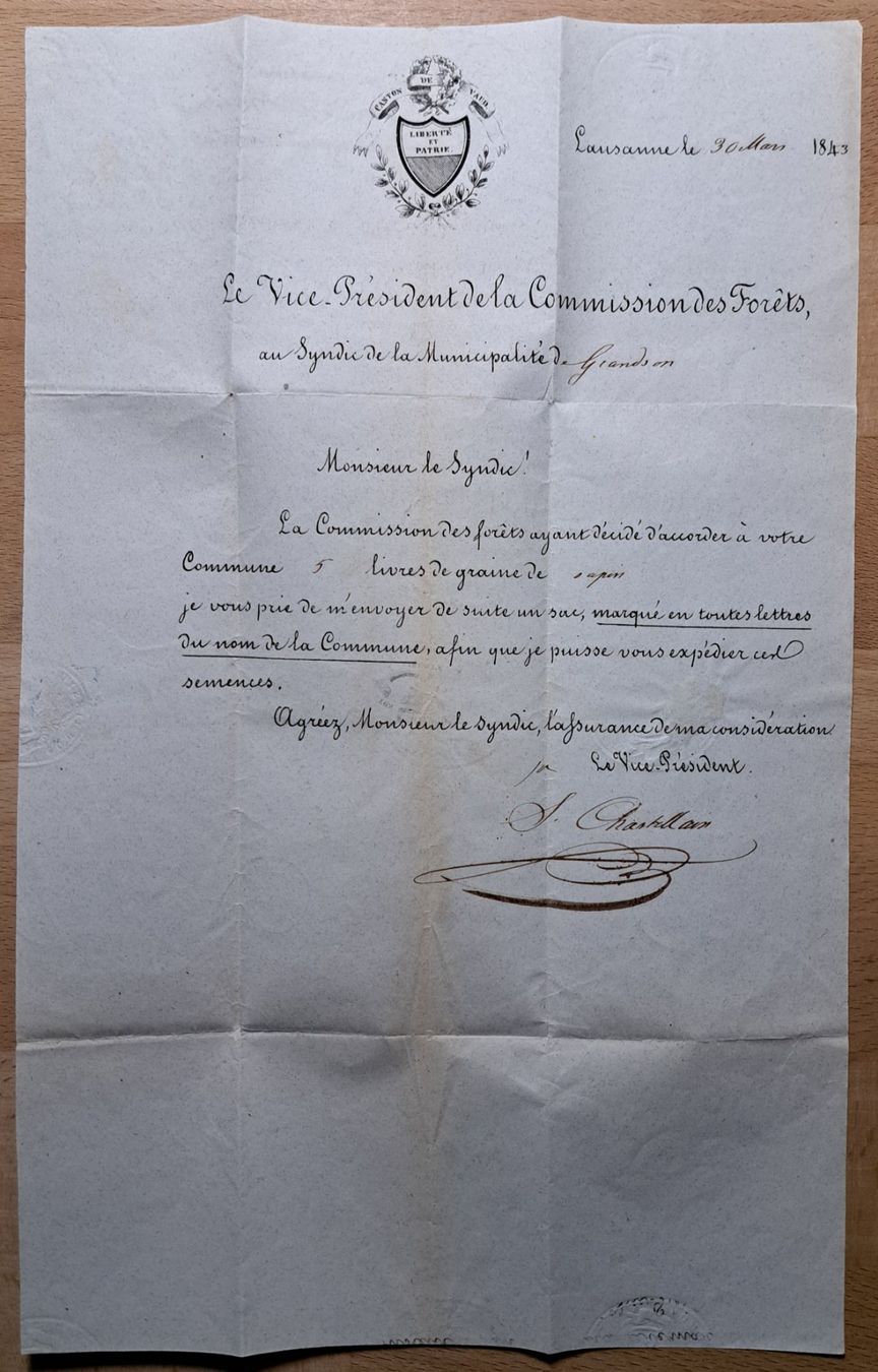 Alle Briefmarken: Amtsbrief Commission des forets Vaud 1843 Lausanne – Gebraucht aus Unterägeri von PhilatelieStudiger 2