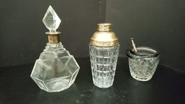 Antiker Bar Service / Kristallglas mit Silberbeschlag