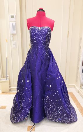 Abito in Seta Shantung, Color Zafiro con Swarovski EXCLUSIVO