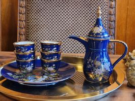 Japan Mokka Kaffeeservice Blau Gold 8-tlg.