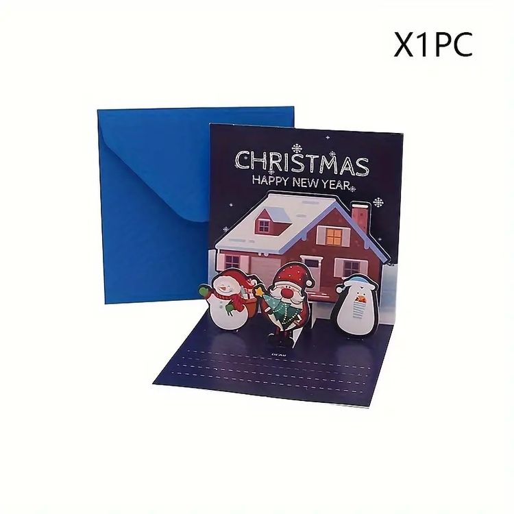 Weihnachtskarte 3D Pop-up Mit Weihnachtsmannschlitten – Inkl. Umschlag & Notizkarte