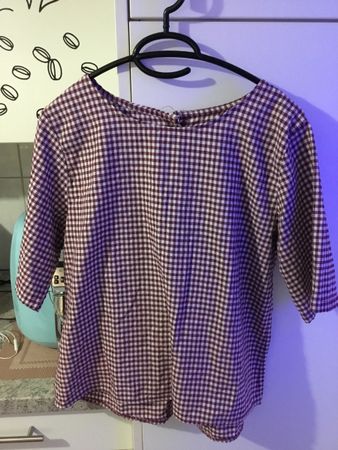 Damen Bluse kariert lila weiss Knopfleiste hinten gebraucht
