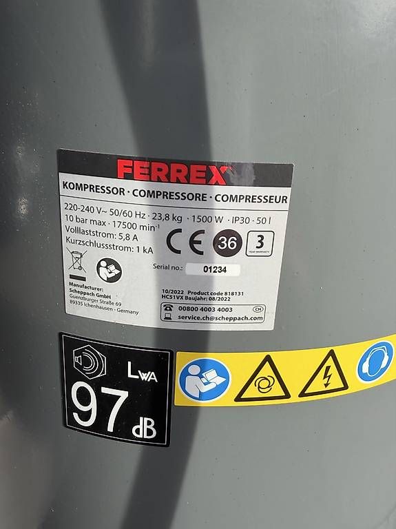 Compressori: Kompressor 50L 10 bar Top Zustand Scheppach Ferrex – Usato da Gränichen venduto da Xbertone 1