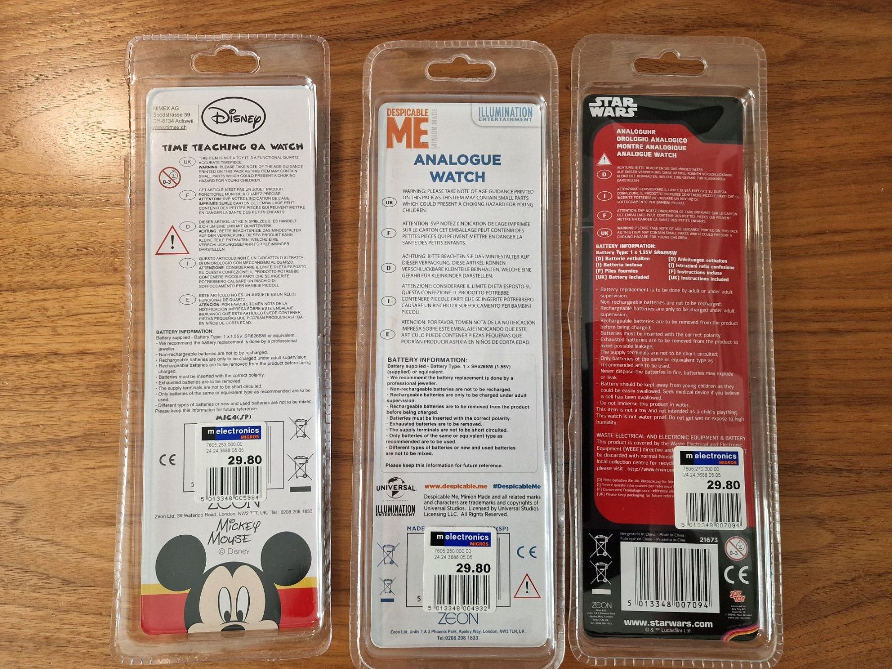 Orologi: Kinder-Uhren im Set: Star Wars, Minions, Mickey, Neu & OVP – Nuovo e nell'imballaggio originale da Zürich venduto da Allerlei_Shop 9