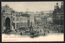 Zürich, Bahnhofplatz mit Strassenbahn u