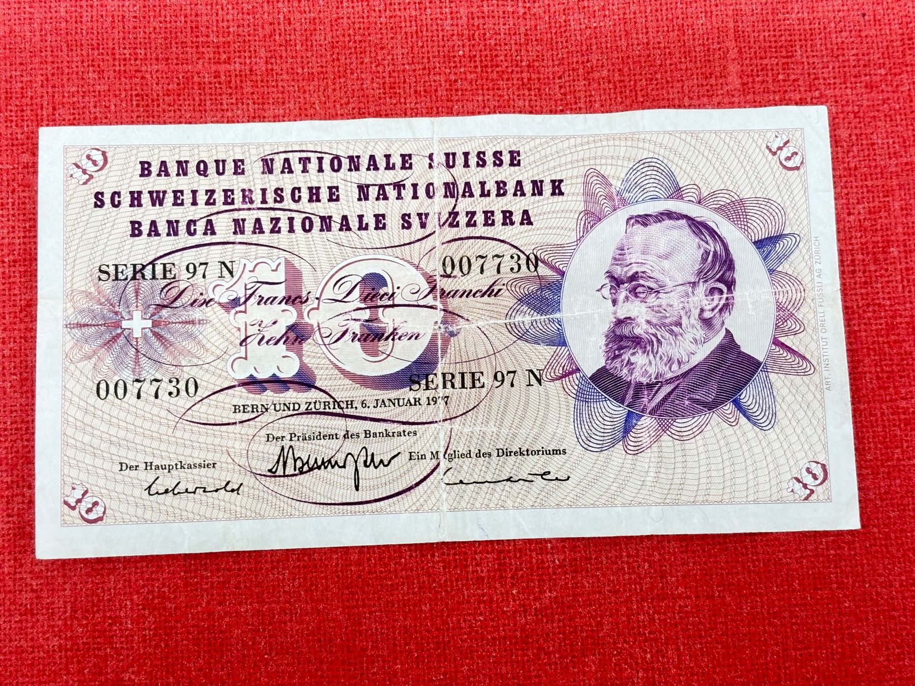 Banconote: 10 Franken Banknote 1977 gebraucht – Usato da Ormalingen venduto da digital09