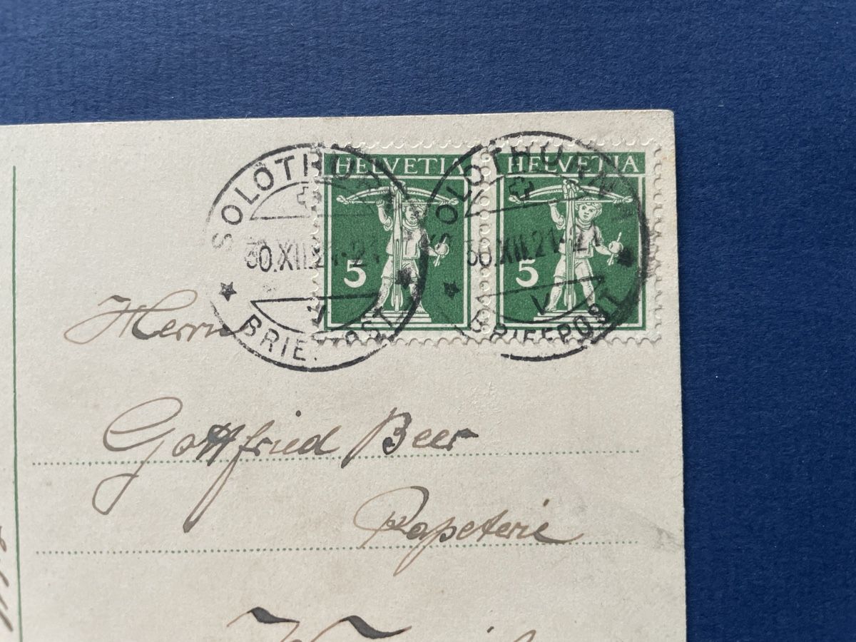Cartoline postali: Alte Weihnachtskarte, Mädchen mit Schirm im Schnee 1921 – Usato da Neuhausen am Rheinfall venduto da Arielle55 2
